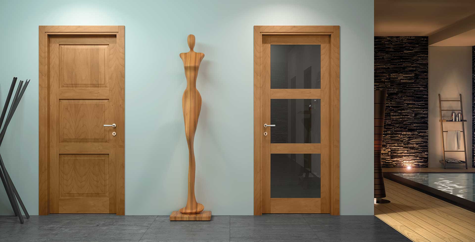 porta interna in legno con fasce in vetro