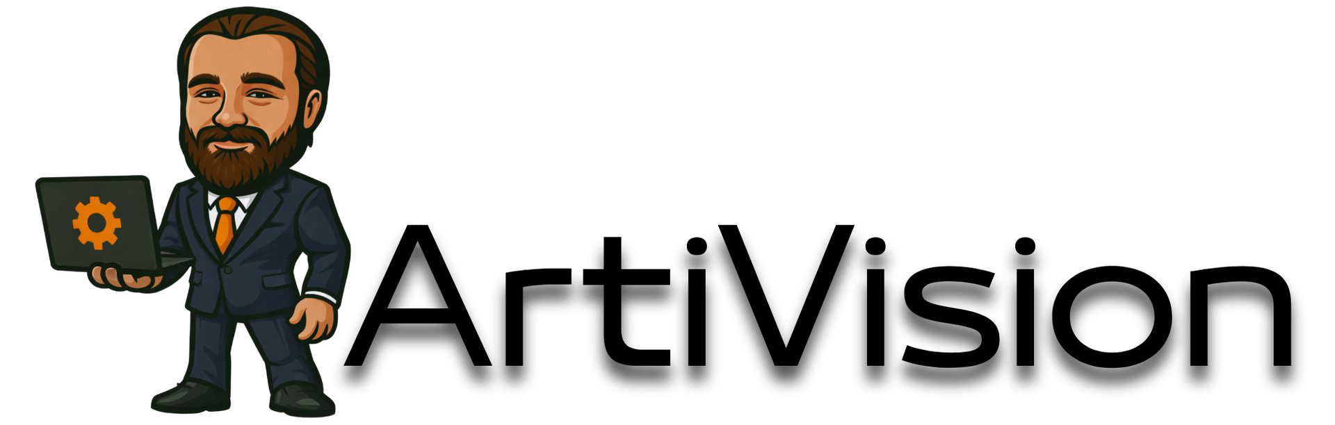 Robot met een oog als hoofd, die een kroon draagt ​​en zwaait, naast het woord 