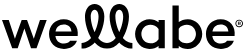 A black and white logo for wellabe on a white background.