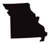 A black silhouette of the state of missouri on a white background.