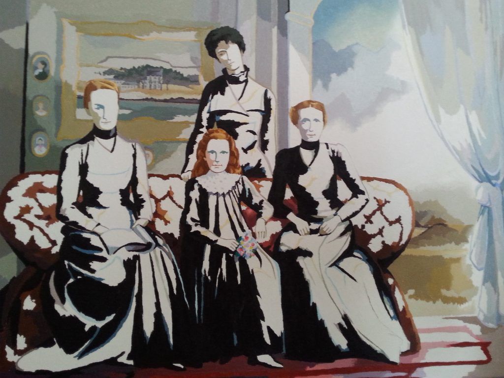 Portrait of 'Mother and her sisters' (1986) by Douglas MacDiarmid, featuring the Tolme sisters Margaret, Mary, Sibella and Jean (standing).