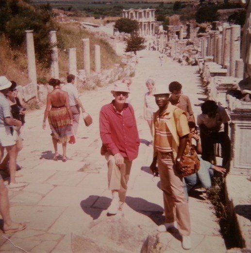 Douglas and Patrick revelling in the ruins of Ephesus, Turkey, June 1985