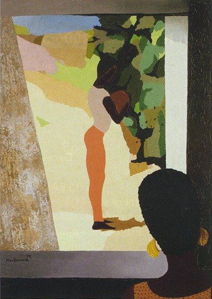 Figures in doorway, Guadeloupe 1975 Oil on canvas 92 x 65 cm, James Wallace Arts Trust collection, Auckland