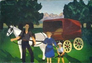 se and cart holiday 1947 Oil on board 40 x 30 cm Private collection, New Zealand