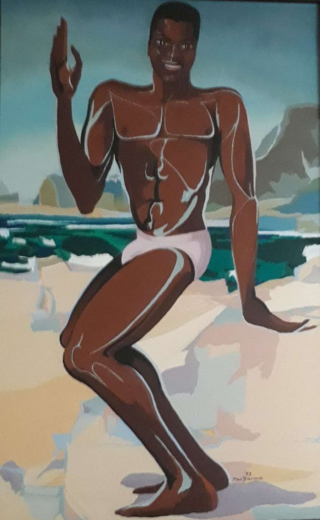 Patrick dancing at beach (1973) by Douglas MacDiarmid, oil on canvas.
