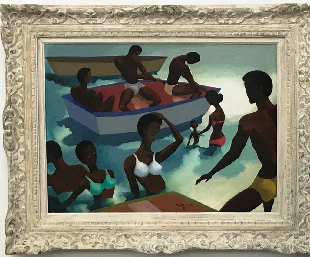 Rocroy III (Bathers and Boats) 1976, oil on canvas 73x54cm. Private collection, New Zealand. Image supplied by Art and Object auction house, Auckland, from its Important Paintings and Contemporary Art auction held late November 2017