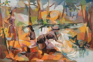 Washerwomen in Provence 1958 by Douglas MacDiarmid, oil. Private collection, New Zealand. Image supplied by Dunbar Sloane, Wellington.