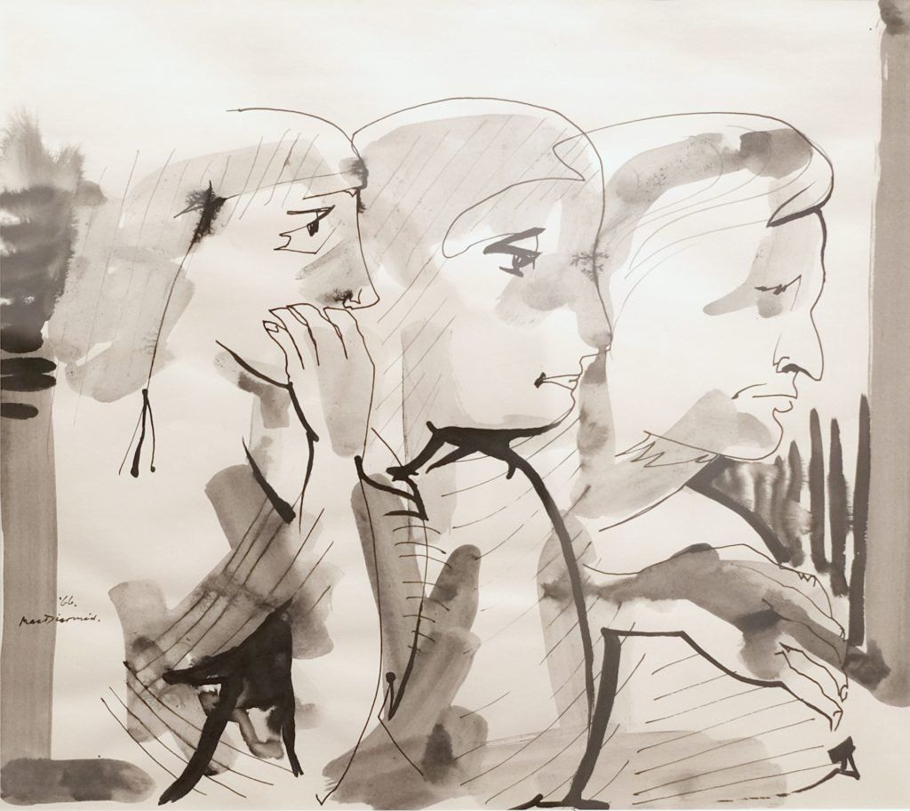 Witnesses of the Same Event 1966 Ink drawing, 50 x 55 cm Private collection, Auckland