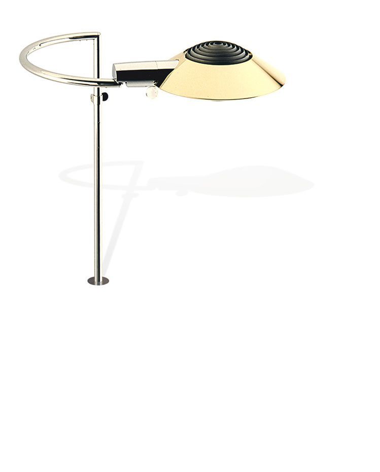 a table lamp with a cone shaped shade on a white background .