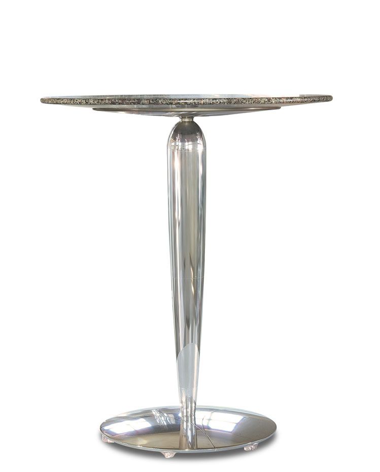 a round table with a metal base on a white background .