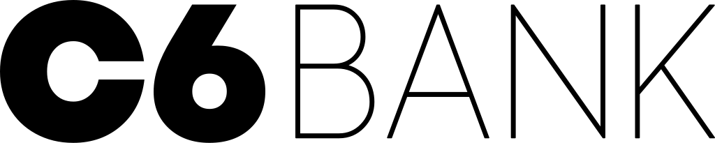 Um logotipo preto e branco para o banco c6 em um fundo branco.