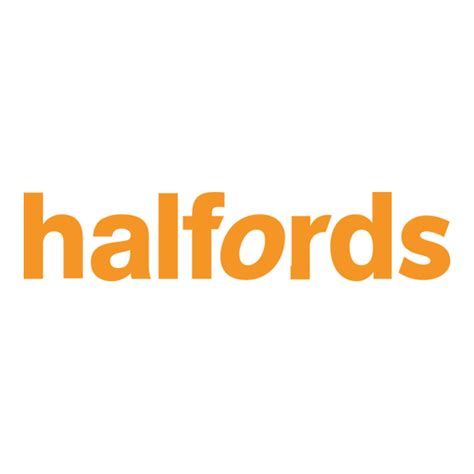 Halfords logo in orange lowercase text on a white background
