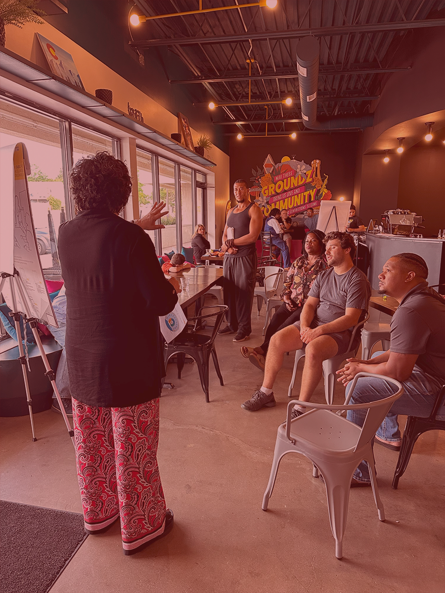 A group talking together at a cafe