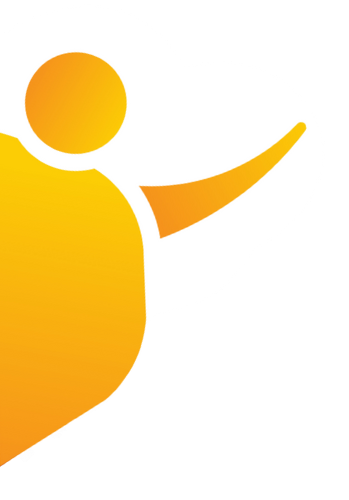 A yellow and orange silhouette of a person with their arms outstretched