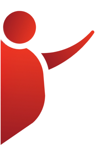 A red silhouette of a person with their arm outstretched