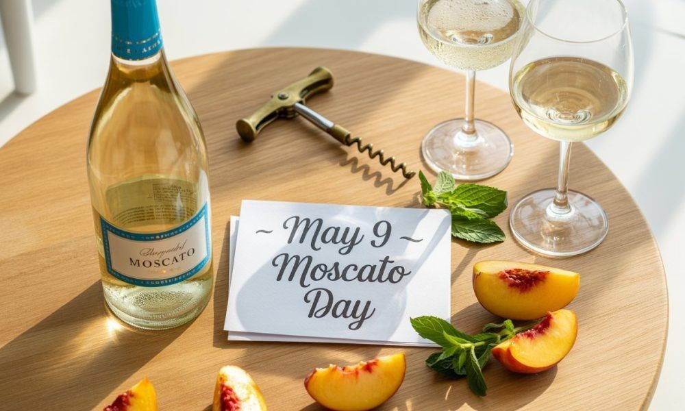 International Irish Whiskey Day graphic with three whiskey bottles on a white background with a dotted pattern.