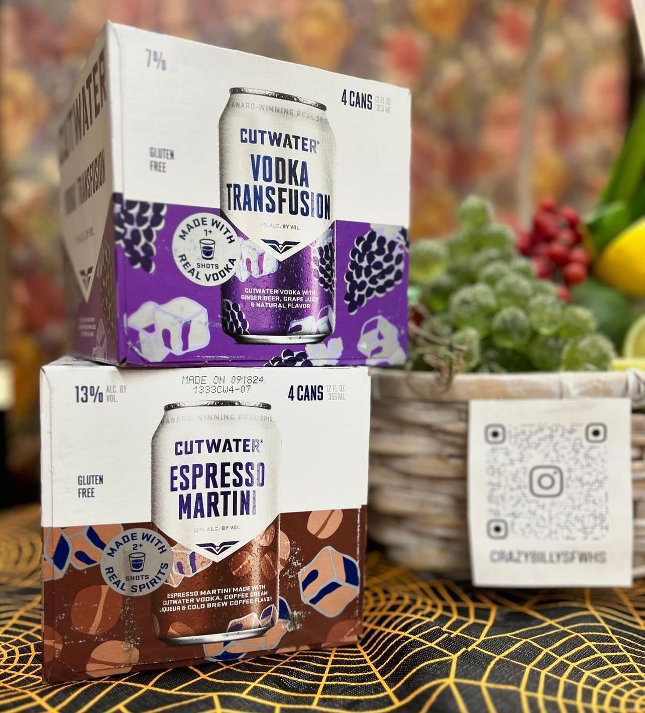 Two boxes of cutwater vodka espresso martini are stacked on top of each other on a table.