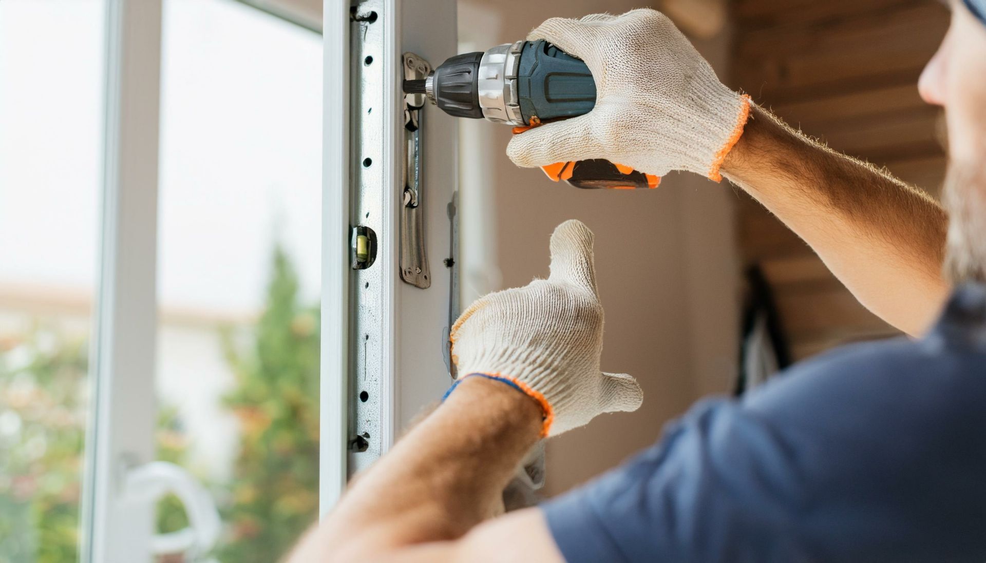 A man is installing a window with a drill.
