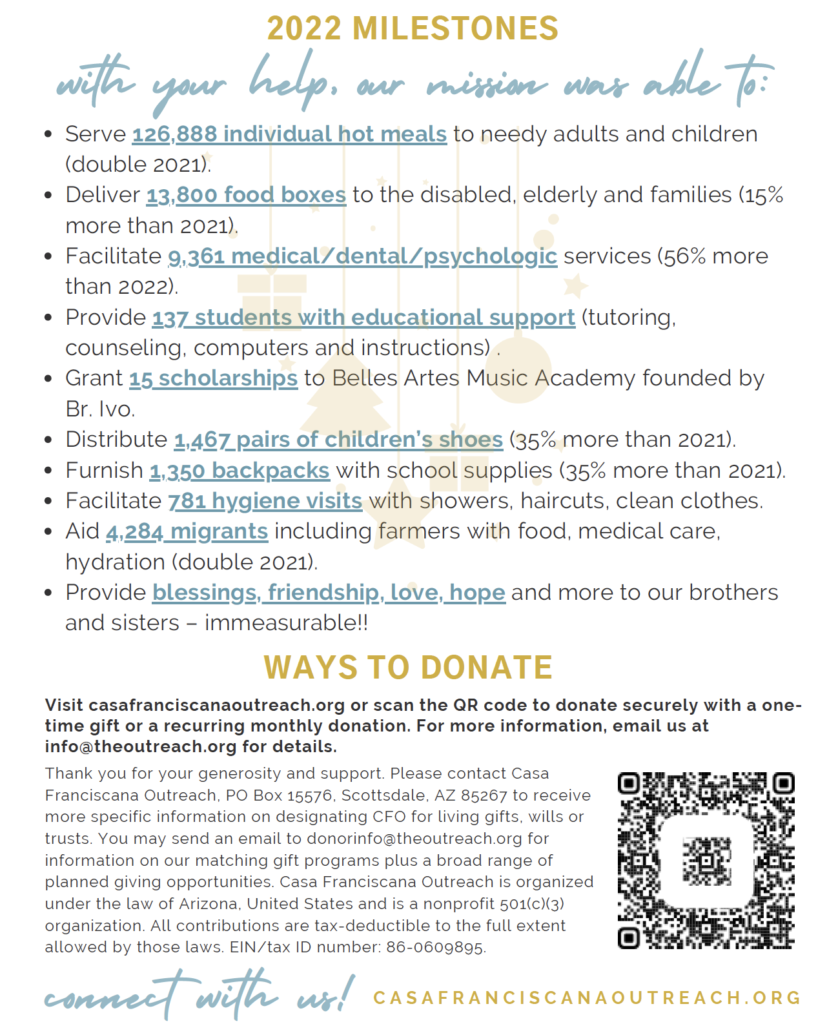 A flyer for 2022 milestones with ways to donate.