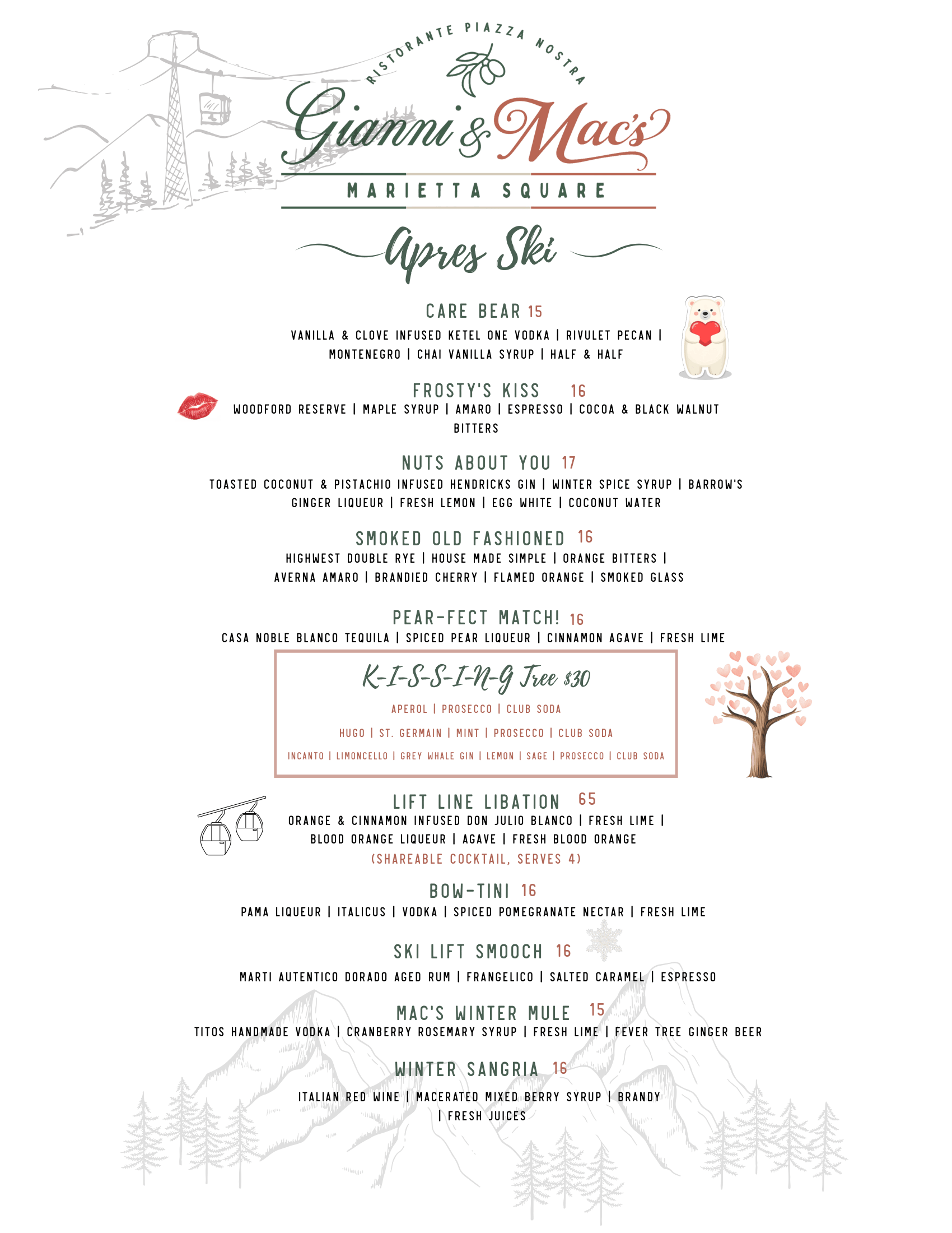 A menu for a wedding reception with a cocktail menu.