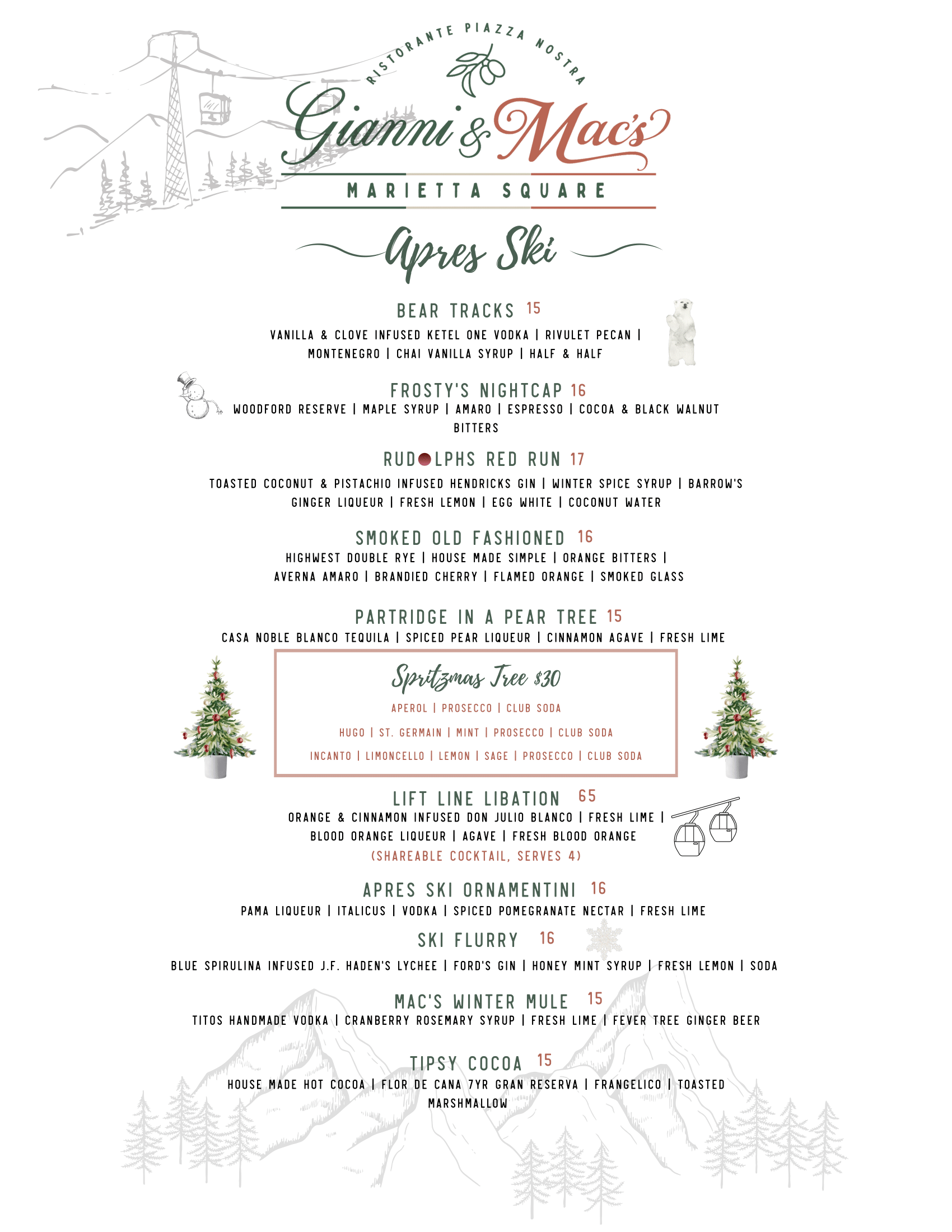 A menu for a wedding reception with a cocktail menu.