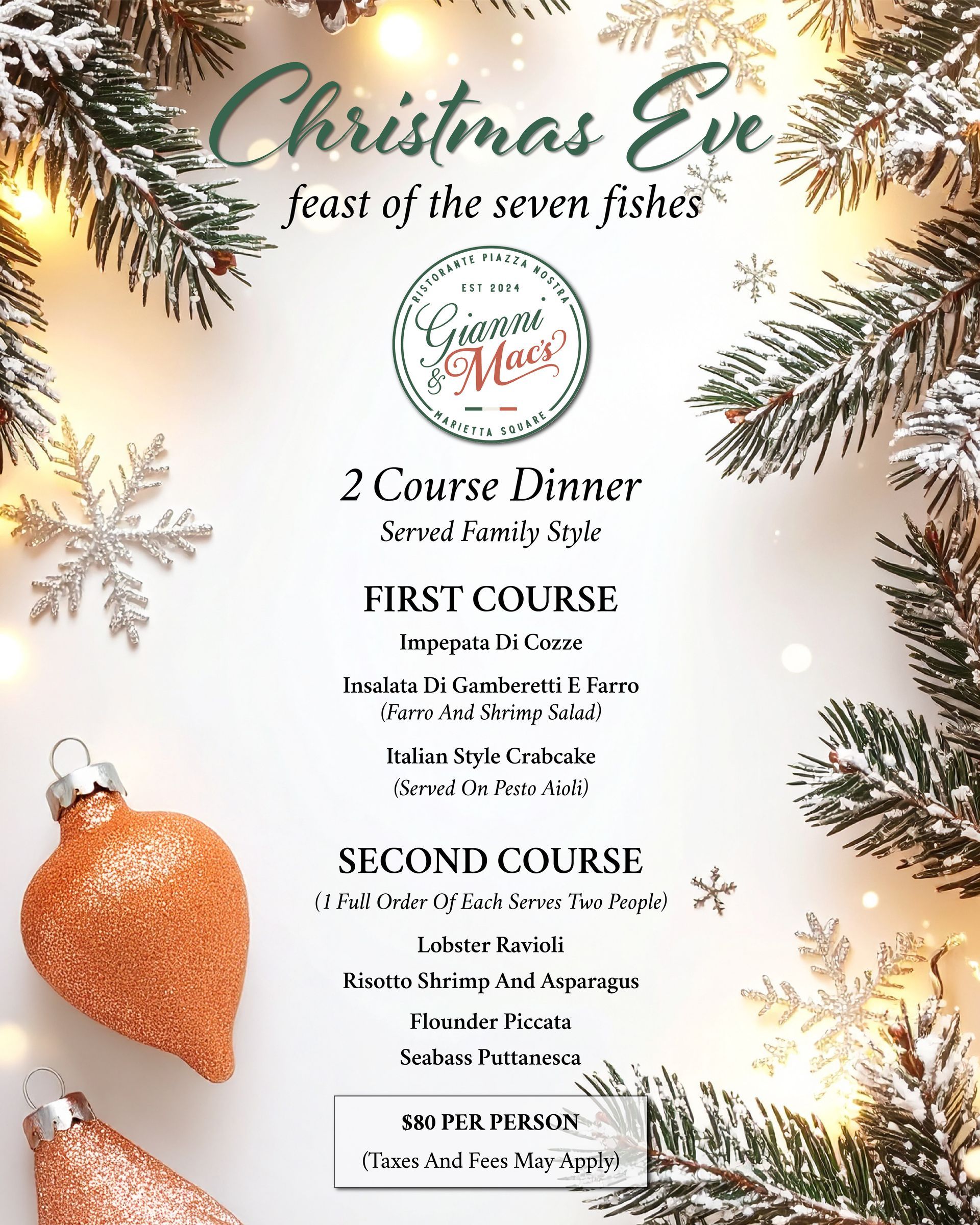 Grilled fish with lemon slices, roasted sweet potatoes, and broccoli rabe on a white plate; wine bottles in background.