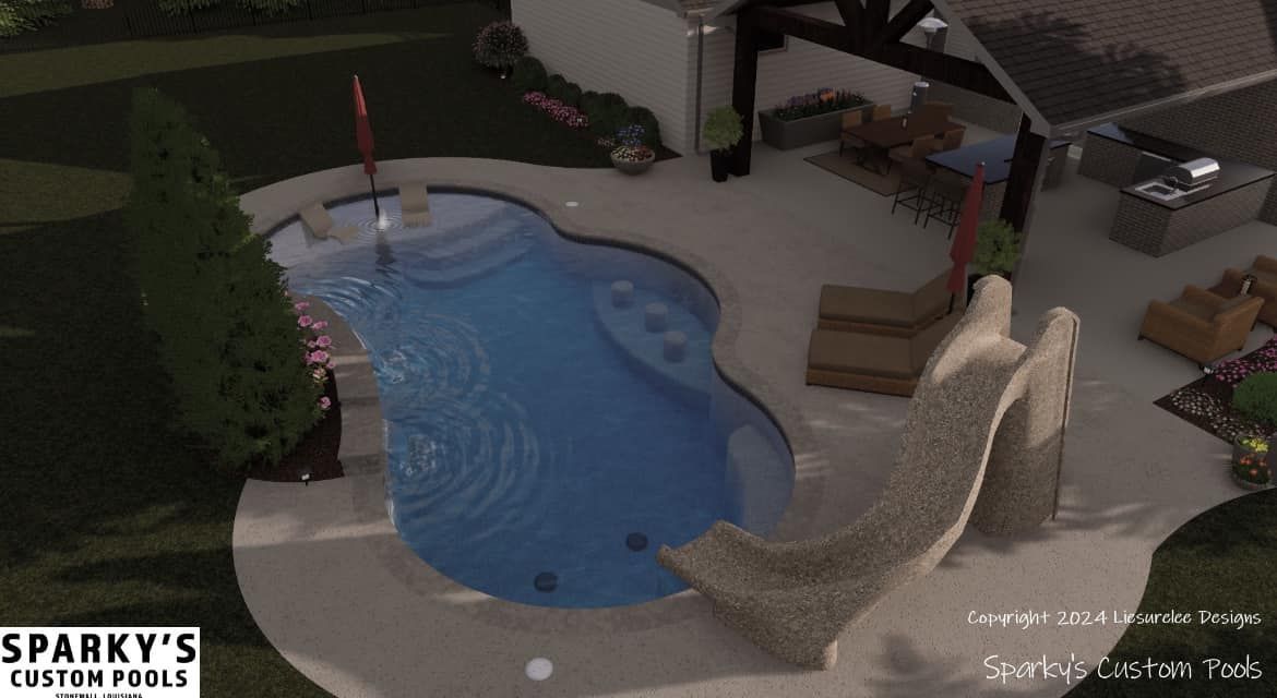 An aerial view of a sparky 's custom pools swimming pool