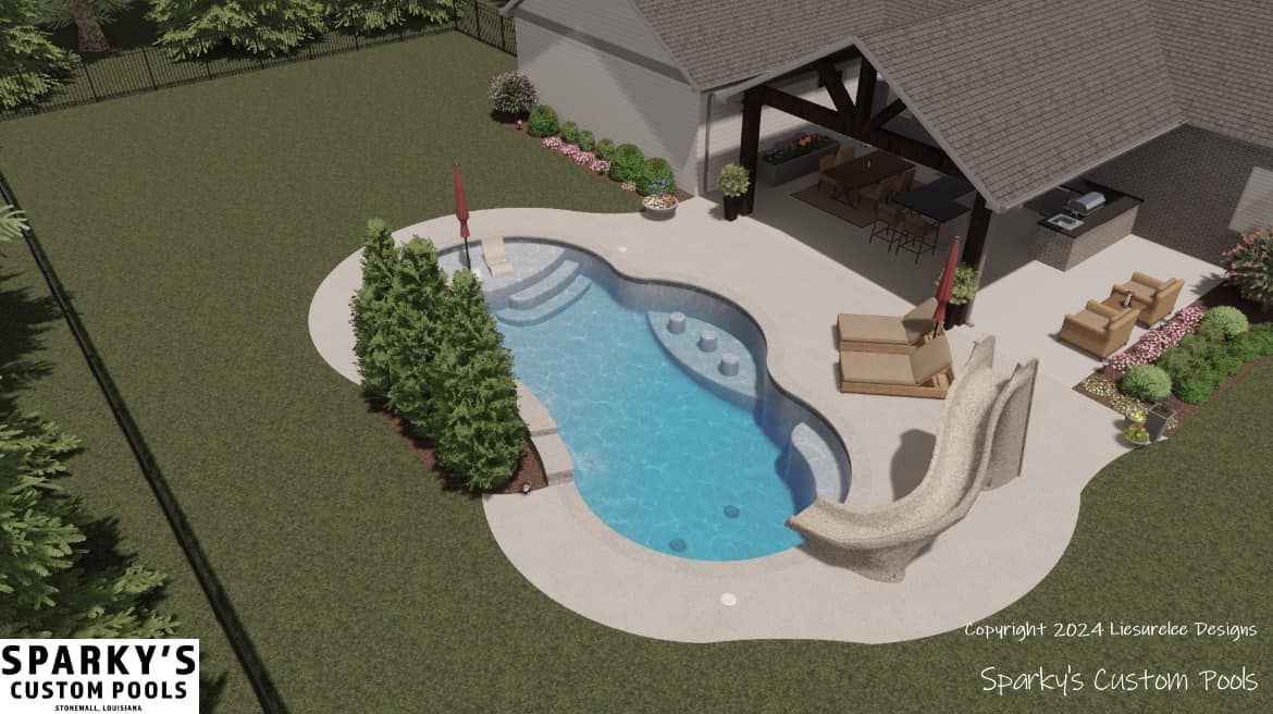 An aerial view of a sparky 's custom pools swimming pool