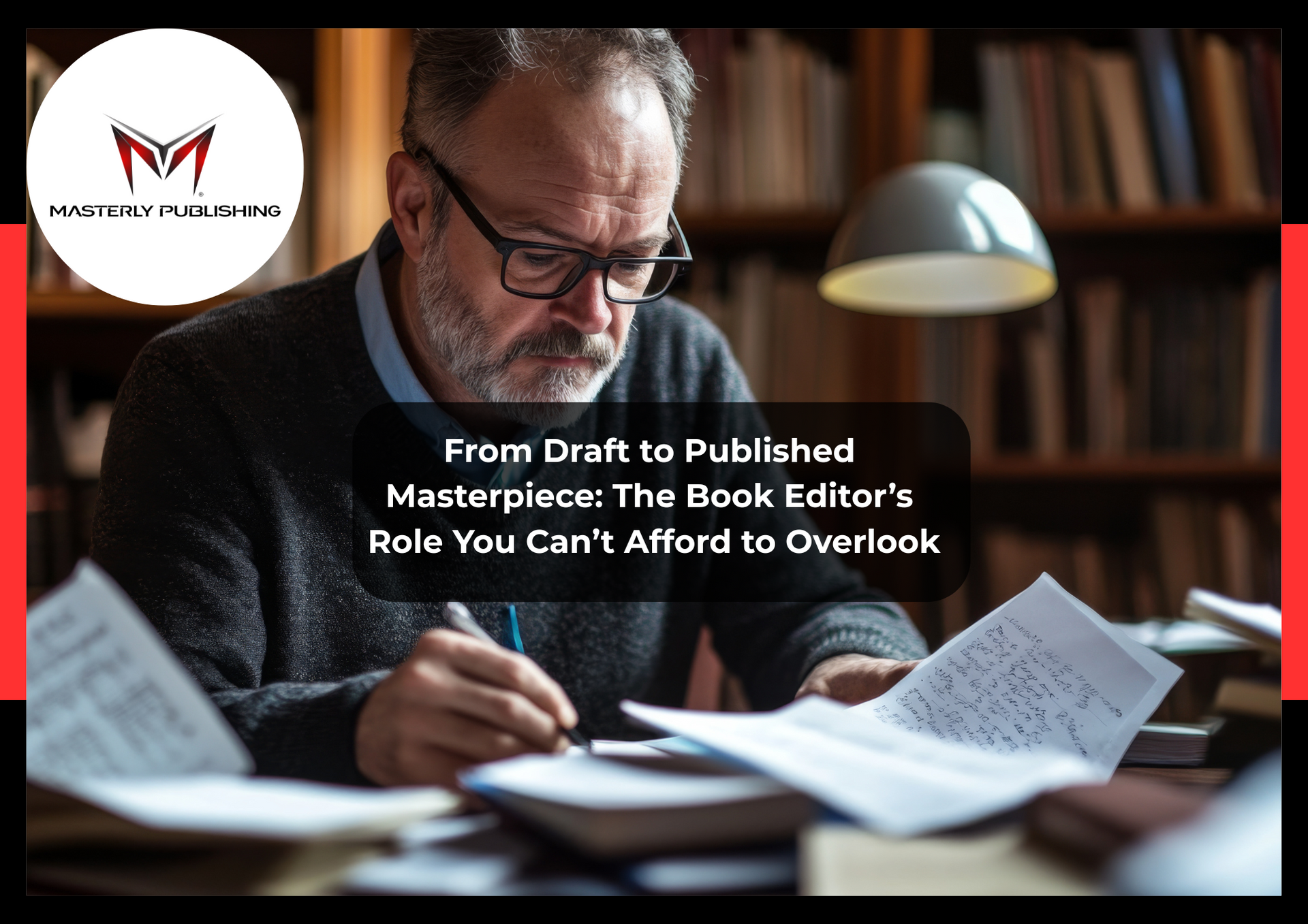 Professional book editor reviewing a manuscript