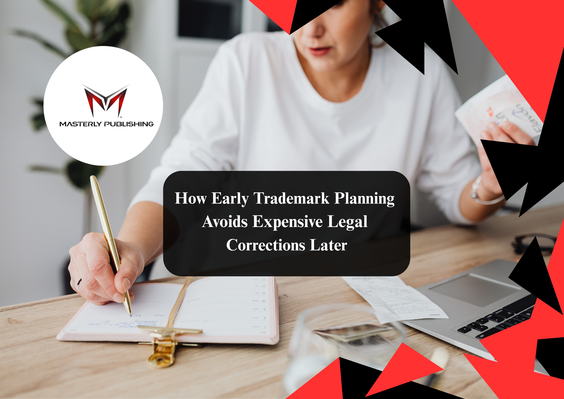 Trademark registration attorney preparing USPTO filing documents.