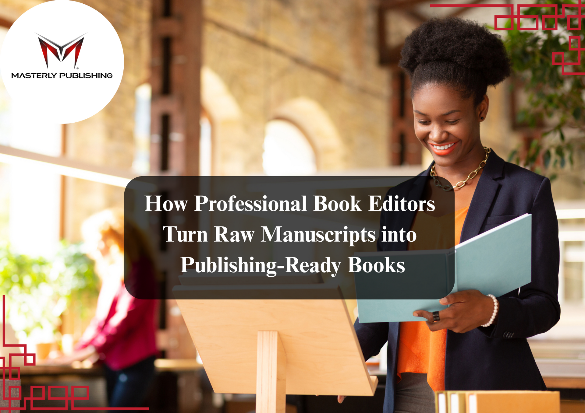 Professional book editor reviewing a manuscript.