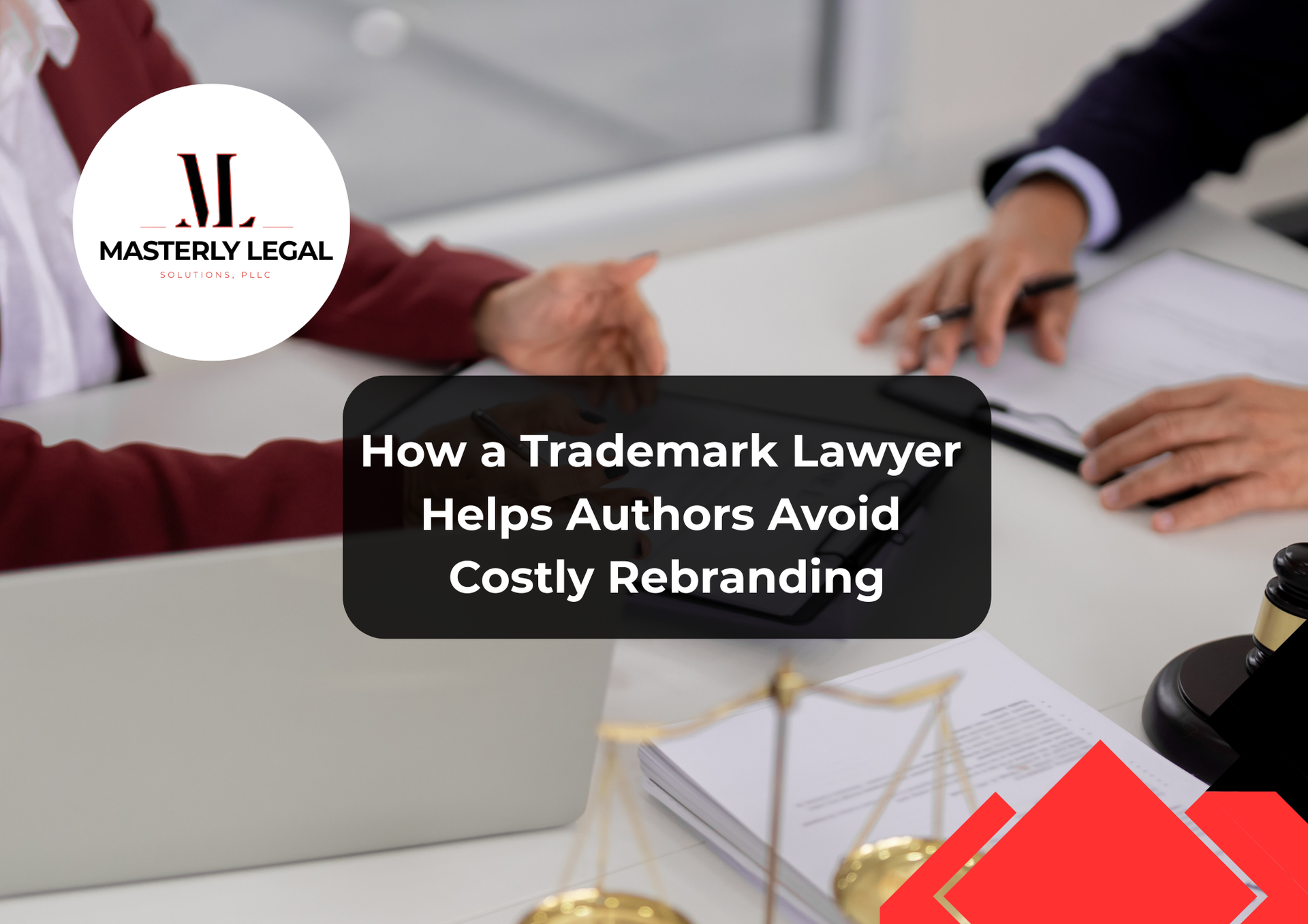 Trademark lawyer reviewing trademark filing documents.