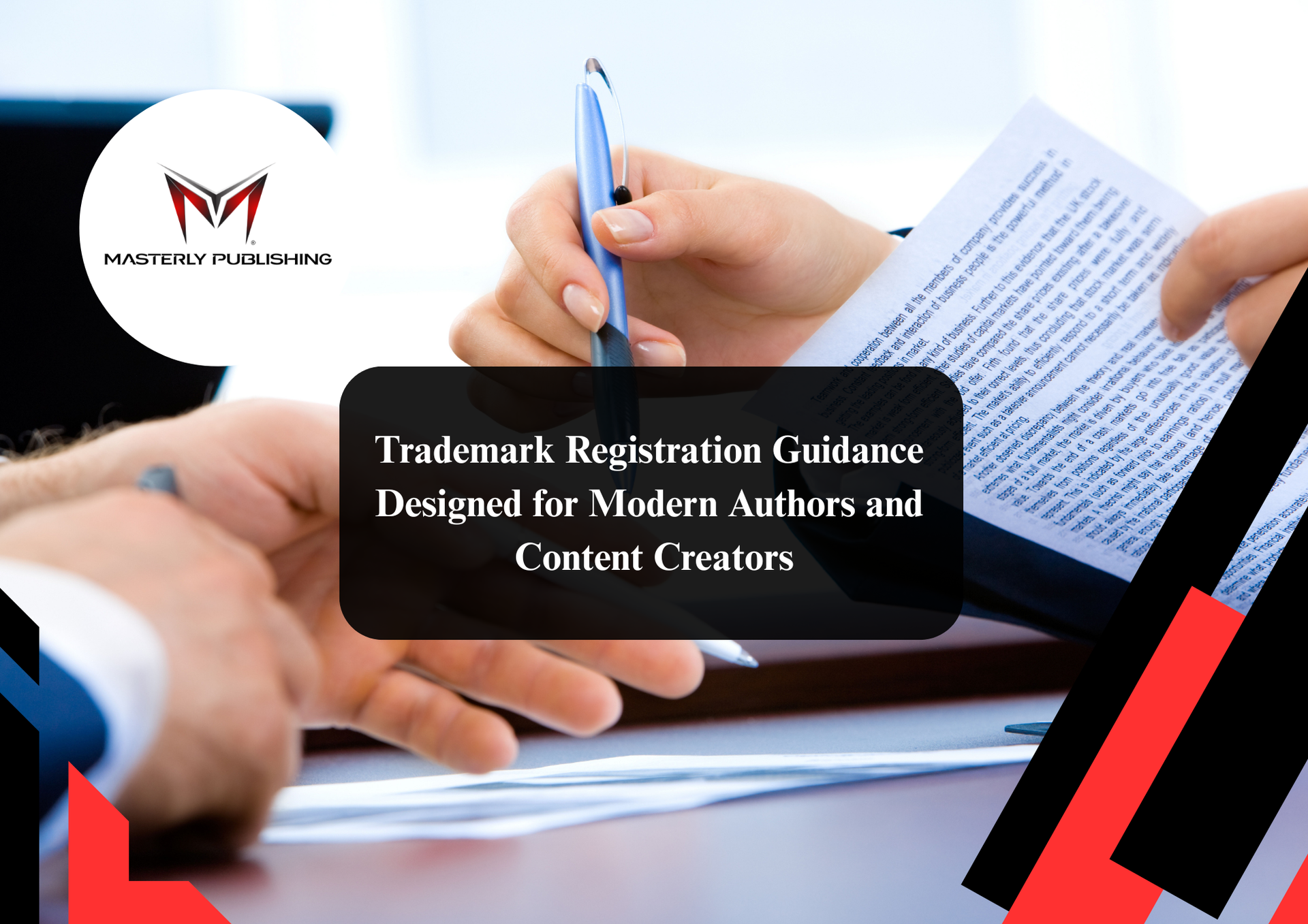 Trademark attorney reviewing registration documents.