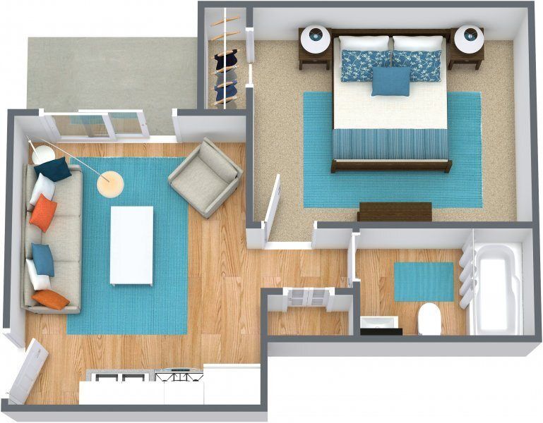 Floor Plan: 1 Bed · 1 Bath