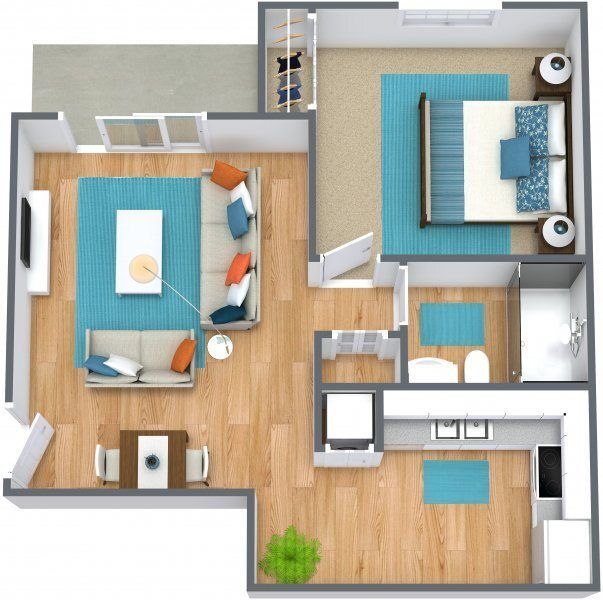 Floor Plan: 1 Bed · 1 Bath