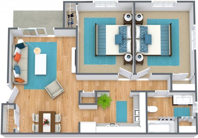 Floor Plan: 2 Bed · 1 Bath