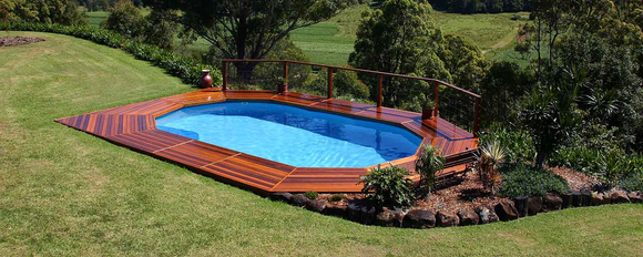 Above ground pool on sloping site