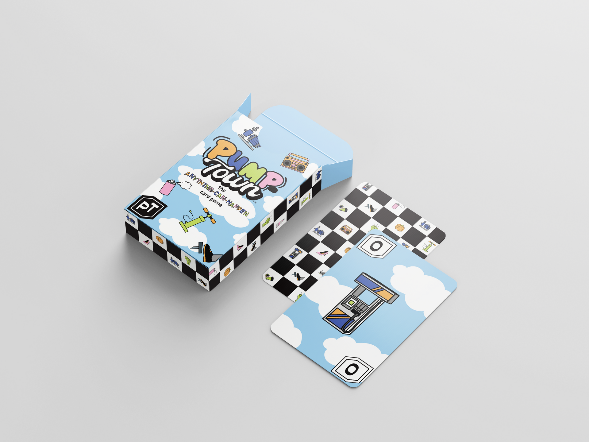 A box of playing cards is sitting on top of a table.