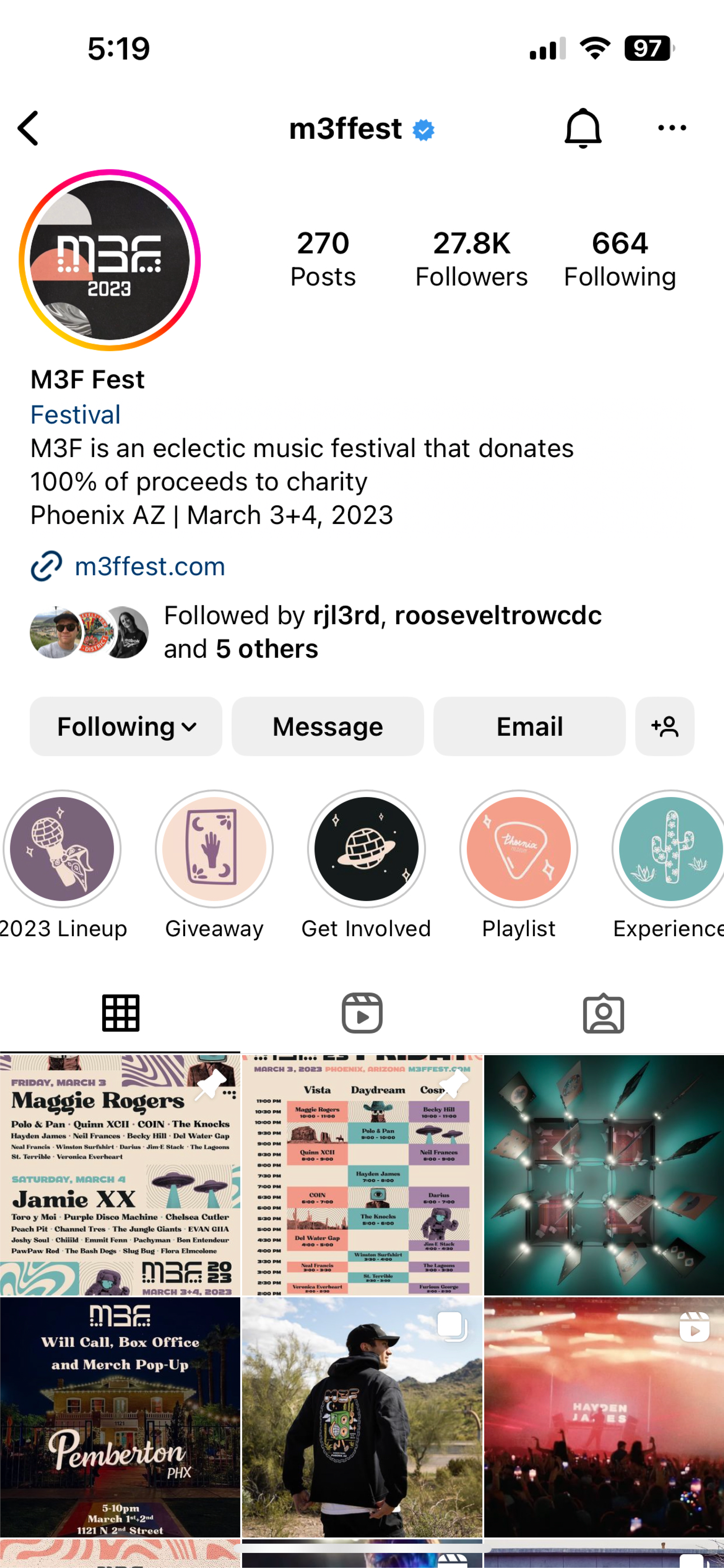 A screenshot of a person 's instagram page on a cell phone.
