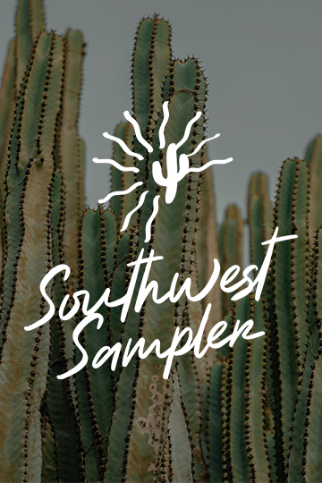 A poster for the southwest sampler with cactus in the background
