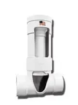 A white pipe with a hole in the middle is cut in half.