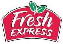 The fresh express logo is red and white with green leaves.