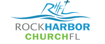 The rock harbor church logo has a blue wave and a cross on it.