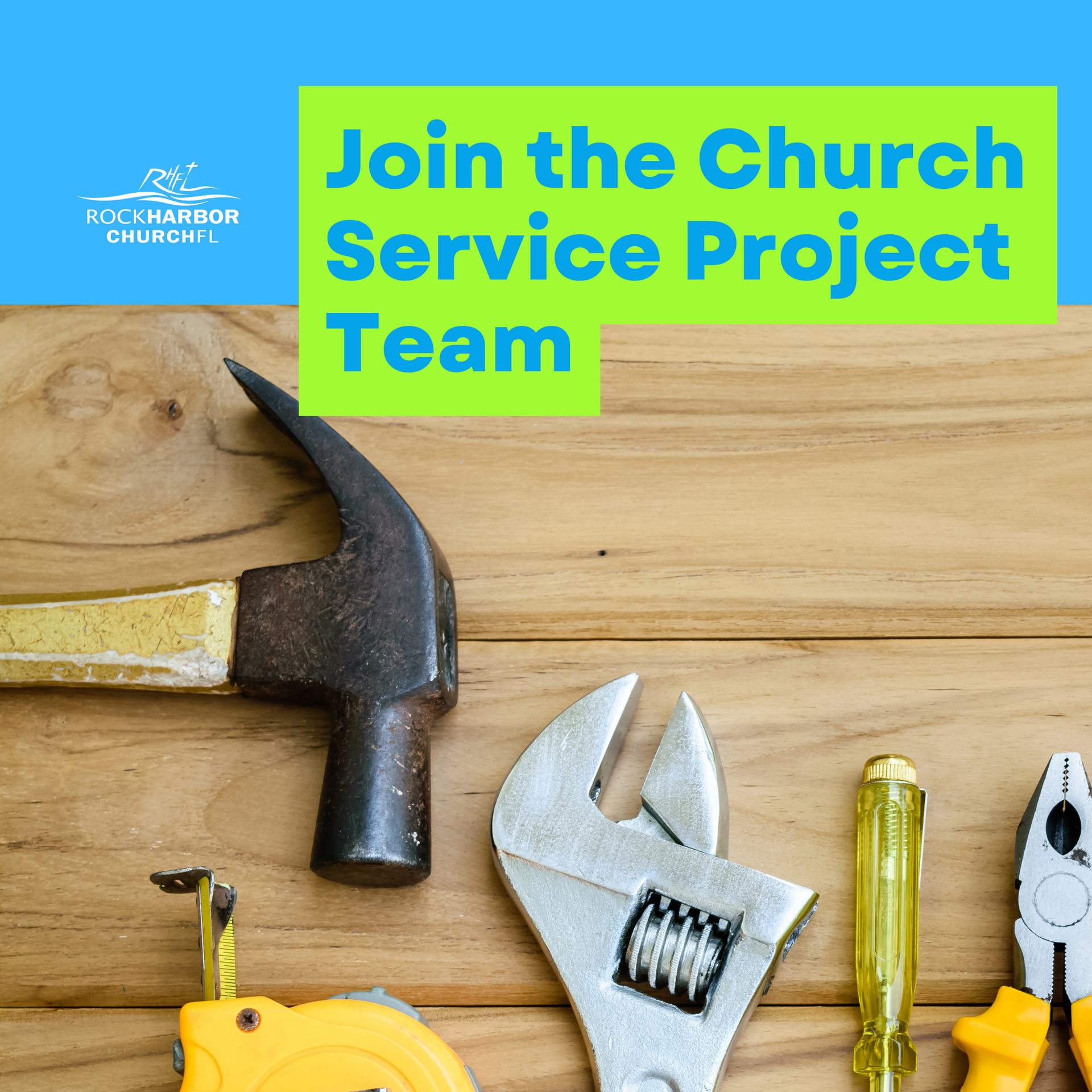 A sign that says join the church service project team