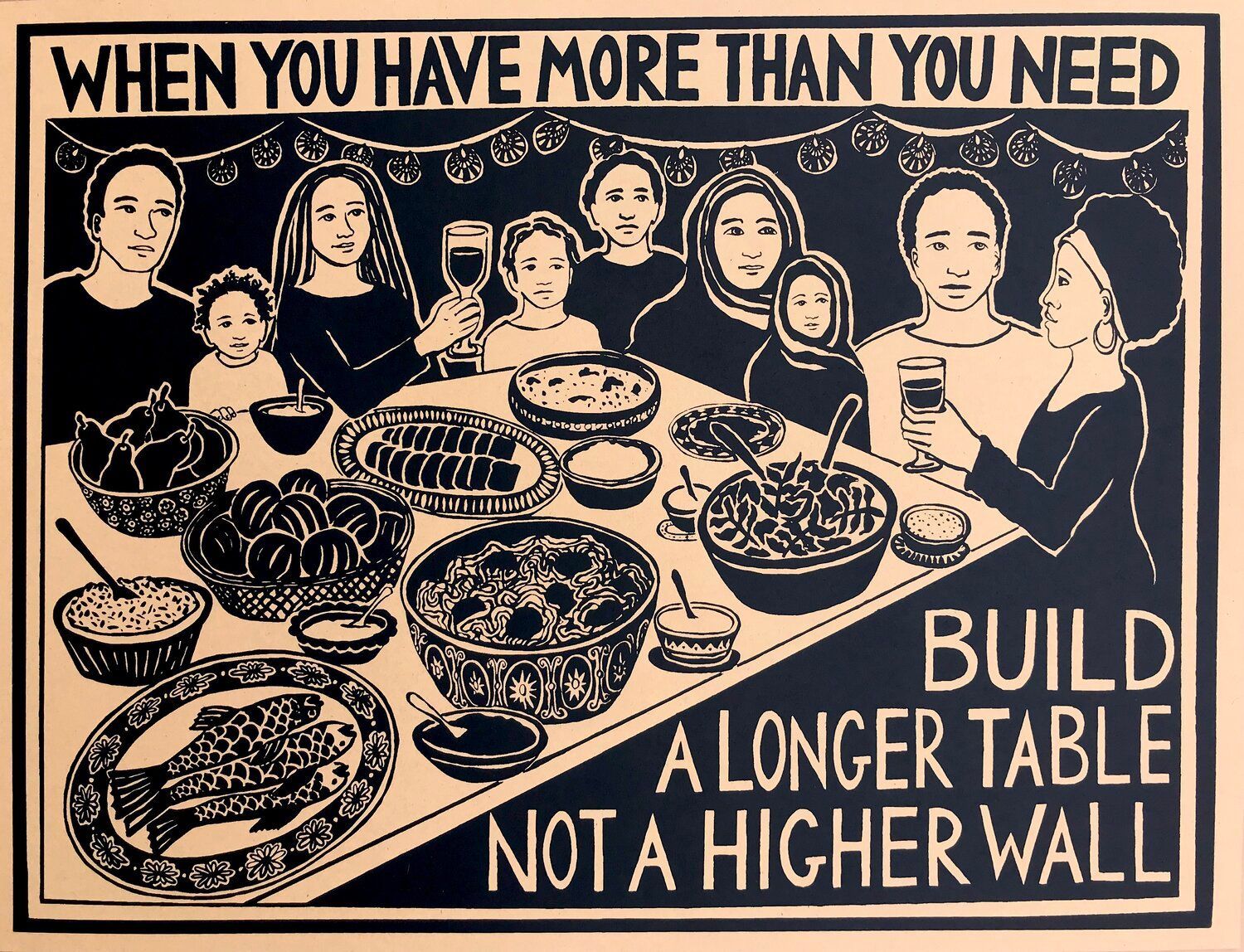 An image of people at a dining table. The text reads 