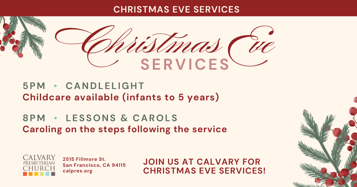 Join us for our Christmas Eve services
5pm - Candlelight - childcare available for ages infants to 5 years old
8pm - Lessons & Carols - join us for caroling on the steps after the service
See you there!