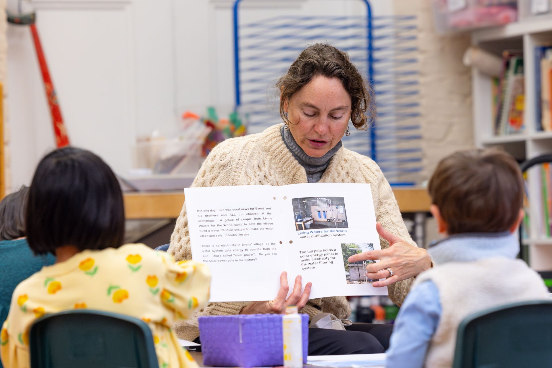 Alison reading to the kids in Sunday Studio