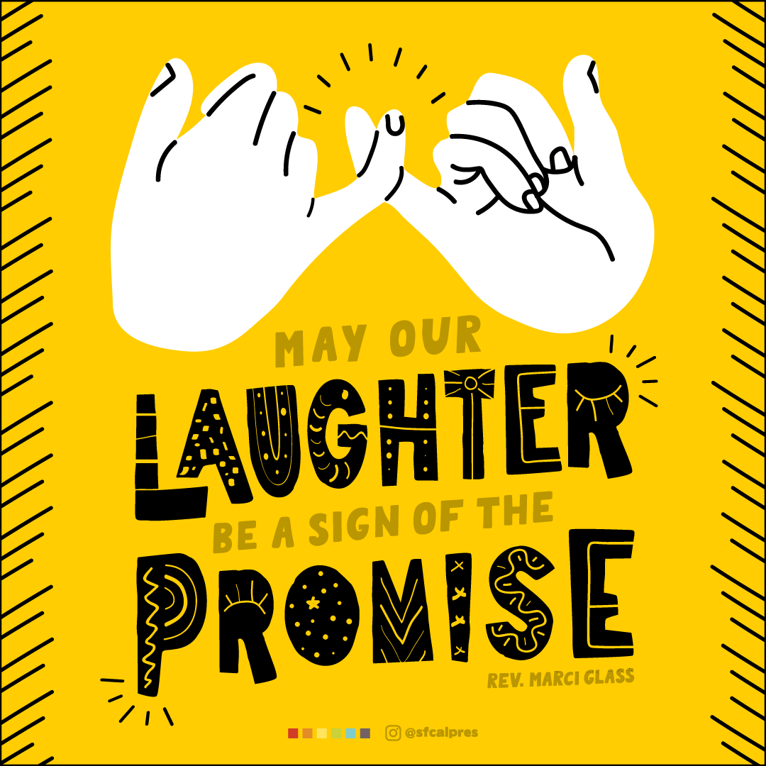 A bright yellow image with black hash marks and an illustration of a pinky promise on the top. The quote reads 