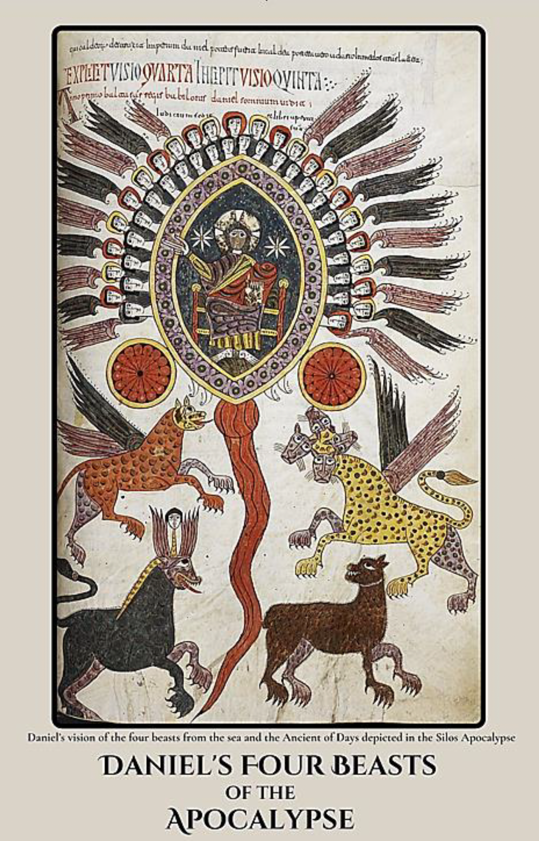 Daniel's vision of the four beasts from the sea & the Ancient of Days depicted in Silos Apocalypse