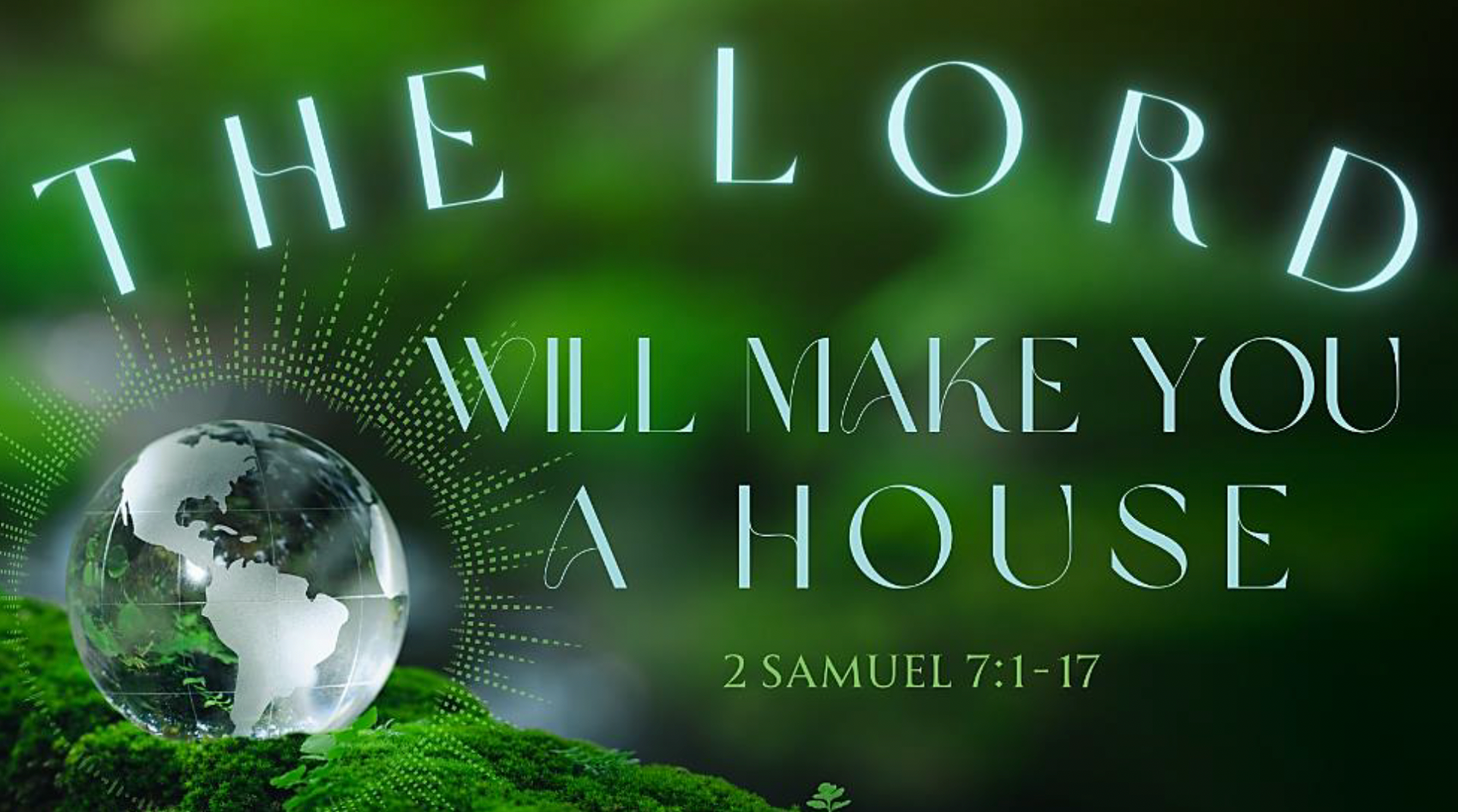 A lush greenery background with a crystal globe with the text 